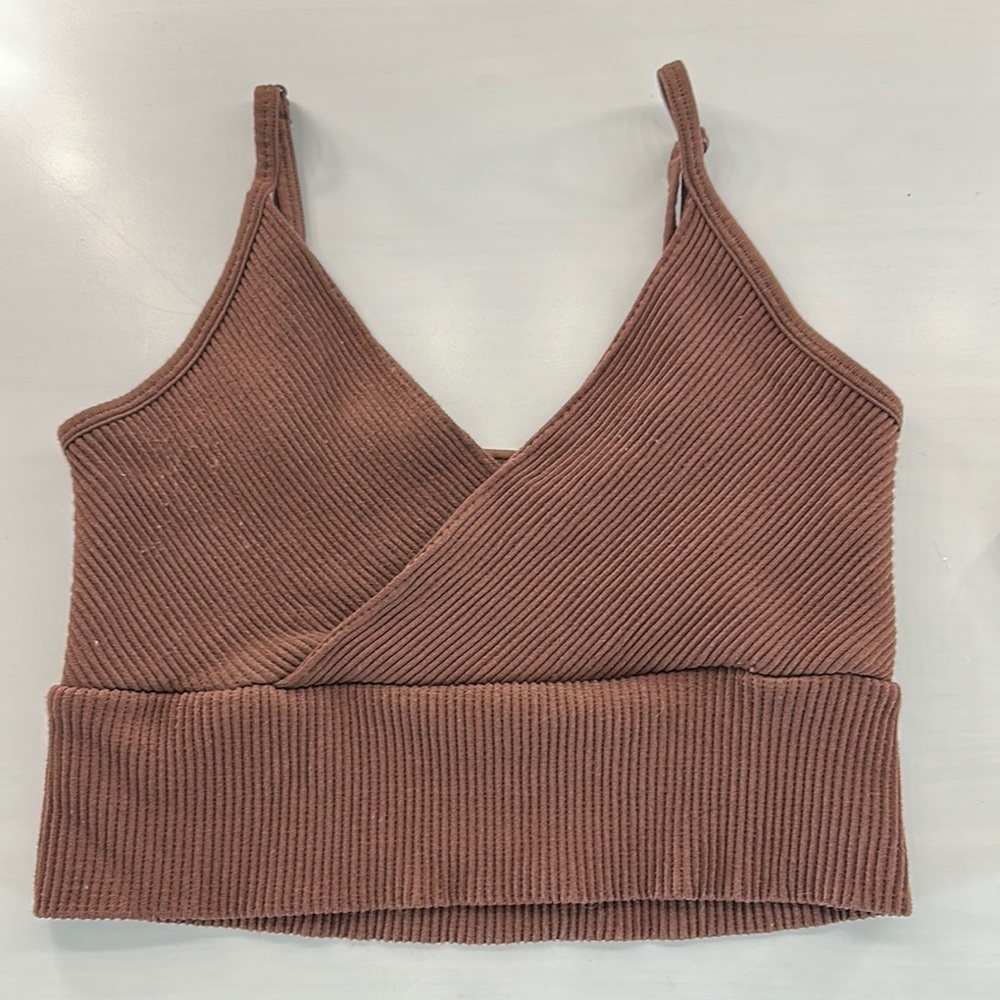 Brown Ribbed Knit Women's Top